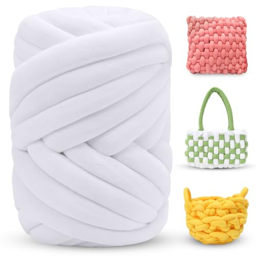 LEREATI Thick Chunky Yarn for Arm Knitting Jumbo Tube Soft Chunky Knit Blanket Velvet Yarn for Crocheting Handbags Hand Knitting Pet Bed Rugs Pillows Crafts (500g, White)