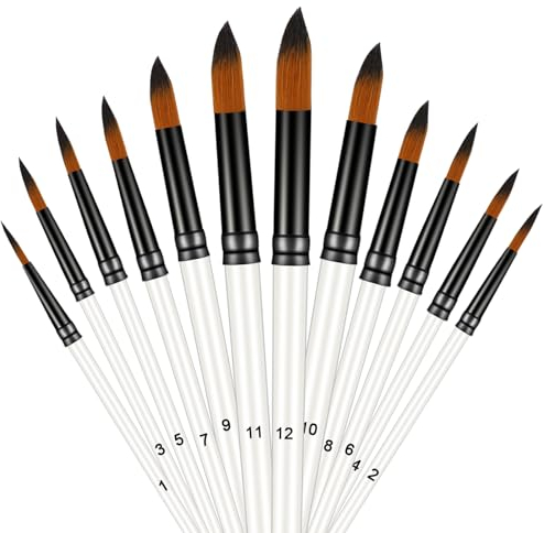 Pinsel, Aquarell Pinsel, 12 Stück Pinselset für Acrylmalerei, Aquarell Gouache Künstlerpinsel, Professionelle Malsets mit Nylonspitzen zum Zeichnen, Malen(Runde Spitze)