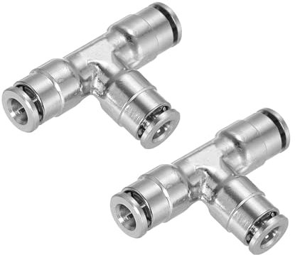 QUARKZMAN 4mm OD Raccordi a Compressione a T Push Raccordi Linea d'Aria a T a 3 Vie con Connessione Rapida in Ottone Nichelato, Argento 2pz