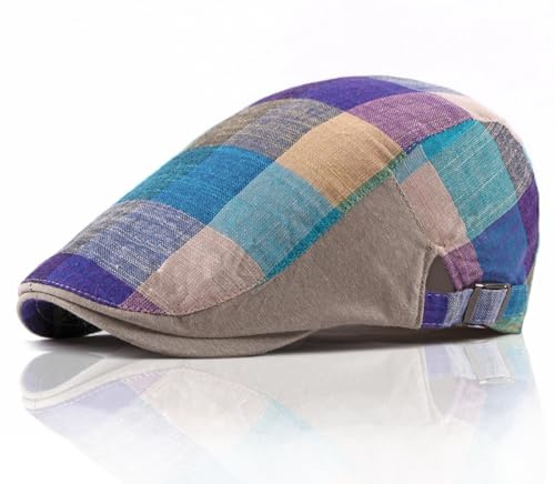 Boina Hombre Estilo Irlandés - Gorra de Cuadros Ajustable Unisex - Talla Única para Hombre o Mujer - Elegante y Clásica - Sombreros para Hombres - Gorras Verano (Azul)