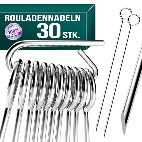 4happy Rouladennadeln, 30 Stück im Set - Rouladennadeln Edelstahl rostfrei, Länge 10 cm, Rouladenspieße mit rundem Griff und scharfer Spitze, praktischer Ersatz für Rouladenklammern