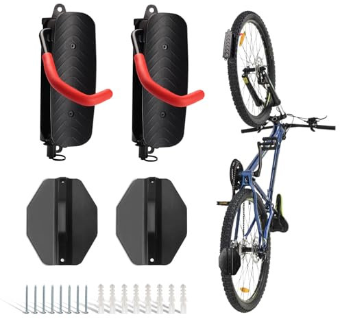 Lot de 2 Support Vélo Mural Pivotant, Porte Vélo Mural pour les Garages et L'intérieur, Convenant à la Plupart des Vélos, Crochet Vélo Mural Vertical pour Maison Garage, Supporte Jusqu'à 30Kg