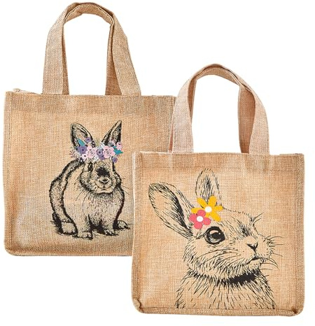 Bseical 2 piezas cestas Pascua, Pascua bolsas de yute con asa, Pascua nidos para llenar, Pascua cesta para niños, Pascua cesta, Pascua cestas artesanía suministros decoración