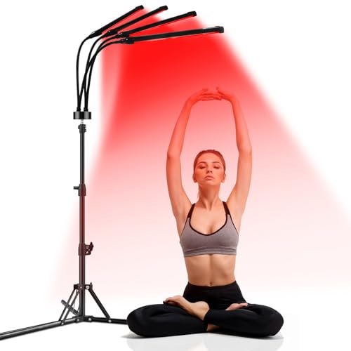 Hottoerak 180LEDs Red Light Lamp, 660nm & 850nm Infrared Light with Stand, 10/20/30Mins Timer, Adjustable Height & Angle for Home/Office Use