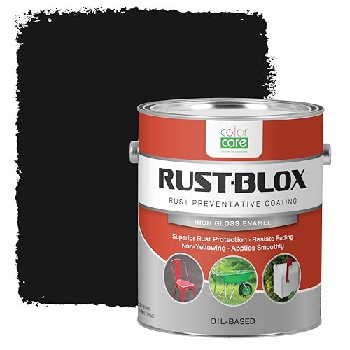 Rust-Blox Interior Exterior Paint – 1 Gallon, Rust Preventative High-Gloss Oil-Based Enamel, Durable Metal Coating for Indoor & Outdoor Surfaces, Fade & Chip Resistant, 1 Gallon (Gloss Black)