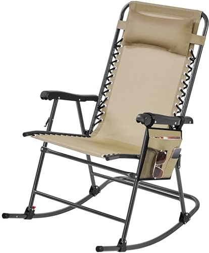 Yaheetech Rocking Garden Chair with Pillow, Foldable, Navy Blue | Garden Furniture Foldable Chairs | Steel, 550g Texteline | Armchair, Storage Bag | For Outdoor, Patio Lounge, Camping