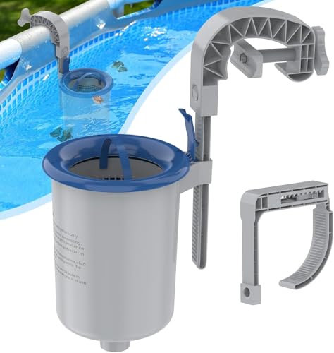 POOLAZA Skimmer superficiale per piscine fuori terra, supporto da parete per accessori per la cura della piscina gonfiabile, piscine tubolari e in metallo, cestino galleggiante per skimmer, rimuove