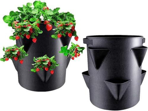 Vasi per piantare fragole da giardino, confezione da 2 fioriere per fragole da esterno, 7 galloni, con 6 tasche laterali per la crescita, vasi portatili in tessuto non tessuto traspirante