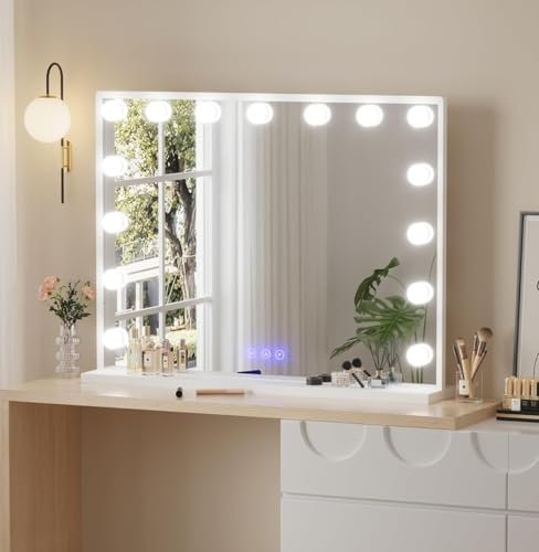 AVC Designs Hollywood Vanity Cosmetic Mirror with LED Lights Large Makeup Mirror with 15 Dimmable Bulbs and 3 Lighting Modes 58 x 45cm