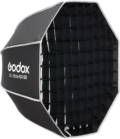 Godox UL-BOX Octa-60 Octagonal Umbrella Softbox, 60cm 23.62inch Quick Release Soft Box with Grid, Collapsible Softbox with Bowens Mount for Light SL60W SL100D SL100Bi MS200-V MS300-V DP400III-V