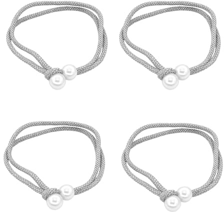 Tie Backs for Curtains, 4PCS Curtain Ties, Tie Backs with Pearl Curtain Rope Buckle Cord Holders, Curtain Tiebacks, Simple Style Decorative Curtain Tiebacks for Home Hotel Office Window Drapery