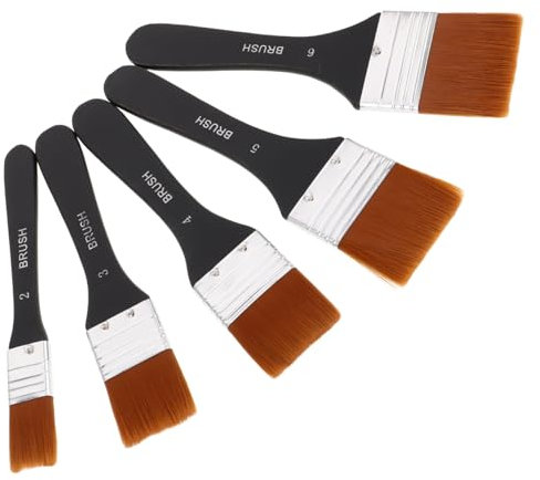 Sewroro 5pcs Flat Paint Brushes Nylon Painting Brush Wooden Handle Artist Acrylic and Oil Painting Tools for Canvas Watercolor