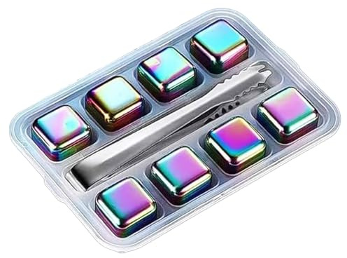 Piedra de enfriamiento reutilizable que no se derrite 4/6/8 con pinzas de acero para mantener las bebidas frías para cócteles, jugos de vino, café, roca de hielo de acero multiusos