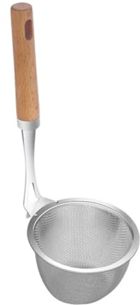 Ipetboom Colador De Fideos y Bolas De Masa De Acero Inoxidable 304 Mango De Madera Largo Para Cocina Doméstica y Restauración Utensilio Multifuncional De Filtro Resistente y Fácil De Limpiar