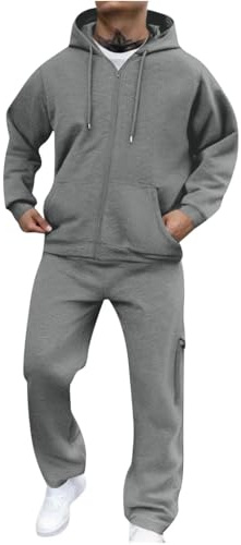 Jogginganzug Herren Lang Trainingsanzug Sportanzug Baggy Sportbekleidung Zweiteiler Outfit Y2K Hip Hop 2-Teilig Sportjacke und Jogginghose Casual Hausanzug Bequemer Tracksuit Loose Fit Laufanzug