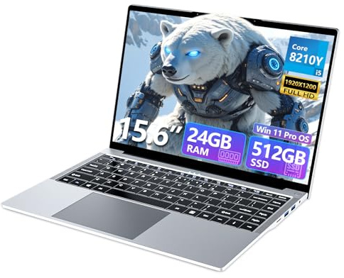 Portátil 15.6 Pulgadas, Ordenador Portatil Core i5-8210Y, Win 11 PC Portátil 24GB RAM 512GB SSD, Laptop IPS FHD Pantalla, Ordenador Portátil con Type-C+TF Card Slot+USB3.0+Mini-HDMI+BT5+Webcam+WIFI5