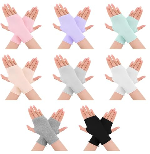 8 Pares de Guantes sin Dedos para Protección Solar para Mujeres, Guantes sin Dedos con Protección UV para Verano, Conducción y Deportes al Aire Libre, Unisex