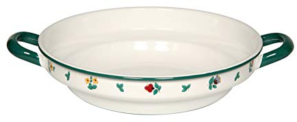 Riess, 0220-049, Bauernschüssel flach 28, COUNTRY - GMUNDNER STREUBLUMEN, Durchmesser 28 cm, Höhe 7.3 cm, Inhalt 3 Liter, Emaille, Farmerschüssel, weiß mit Streublumen, Induktion