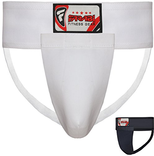 Farabi Sports Conchiglia Protettiva Uomo Conchiglia Kick Boxing MMA Muay Thai Arti Marziali Sospensorio Uomo (M, White)