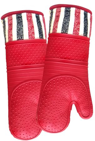 RED LMLDETA Heat Resistant 550 Degree Oven mitt, Silicone Oven Hot Mitts - 1 Pair, Extra Long Professional Baking Oven Gloves - Food Safe,Pot Holders Cooking,Grilling,Kitchen (red Mittens)