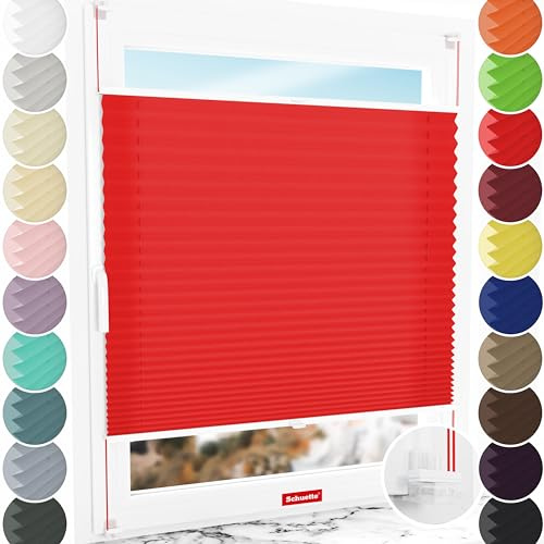 Schuette® Plissee ohne Bohren ● Premium Kollektion: Geisha's Lips (Rot) ● 55x100cm (Breite x Höhe) ● Suprafix Faltrollo Klemmfix 2.0 Rollo ● 60 Sekunden Plisseerollo Montage inkl. Video