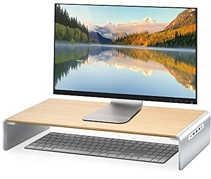 j5Create Wood Monitor Stand with Built in 8-in-1 Docking Station - USB-C, 4K HDMI, 6 port USB Hub with Power Delivery