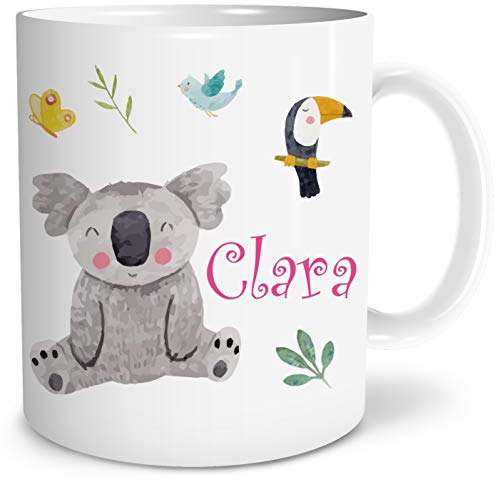 OWLBOOK® Personalisierte Tasse für Kinder Personalisiert Safari Koala Bär Kinder Geschenke Geschenkideen für Kinder Junge Mädchen zum Geburtstag Schulanfang Kindertasse Keramik 300 ml