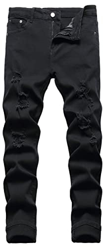 Jeans for Men - Skinny Jeans Stretch Black Ripped Pants Denim - Pantalones De Hombre Ripped Jeans for Men Slim Fit Skinny Jean Pants Stretch Distressed Tapered Leg