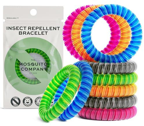 The Mosquito Company, Braccialetto repellente per zanzare, 10 fasce per zanzare repellenti per insetti, tripla forza, multi bobina mosi guarda fino a 250 ore di protezione (multicolore)