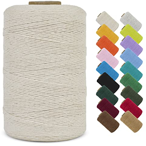 LEREATI Macrame Cord 1mm x 390m Butchers String Cotton Rope Thin Macrame Rope Yarn, Bakers Twine Kitchen Craft Cord for DIY Crafts, Gift Wrapping, Crochet, Jewelry Making, Decoration (Natural)