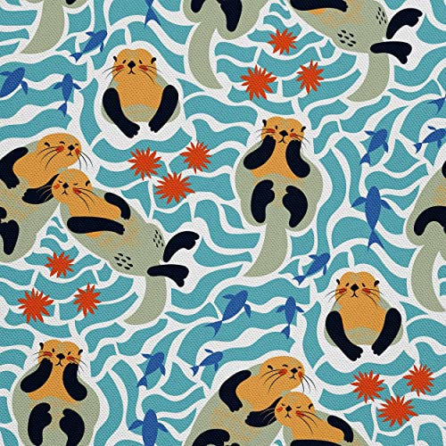 HEKO PANELS Stoff Oxford Wasserdichte Meterware Canvas-Stoff Polyester Stoff Zum Nähen Nähstoffe Möbelstoffe Dekostoffe Wasserabweisend Blickdicht Kinder Seeotter Ottern 1 Meter 155 x 100 cm, DX226