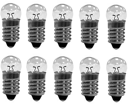 10 Stück Kugellampe E10 4,5V - 4,8V 0,2 A Glühlampe Glühbirne Miniatur Schraubfuß Warmweiß 30LM (4,8V)