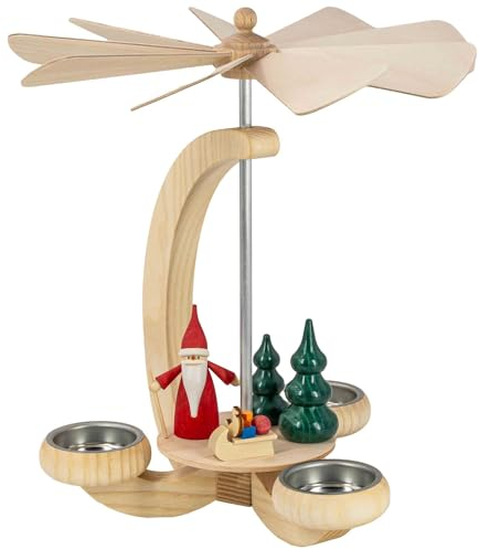 Seiffener Volkskunst | Erzgebirge Pyramide Weihnachtspyramide Teelichtpyramide | Handwerkskunst aus Deutschland | echte Handarbeit | 25 cm | Weihnachtswichtel