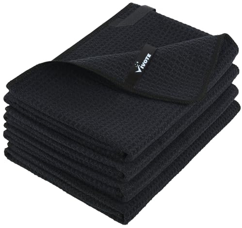 VIVOTE Mikrofasertücher Waffel Geschirrtücher Geschirrtücher für Küche Premium Küchentuch Tücher Hochsaugfähig & Langlebig Fusselfrei Geschirrtuch 50x70cm 4 Stück Schwarz