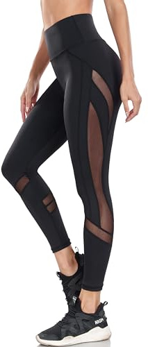 WE CUFFLLE Damen-Leggings aus Netzstoff, hohe Taille, Yogahose mit Taschen, Bauchkontrolle, 4-Wege-Stretch, Workout-Yoga-Leggings, M