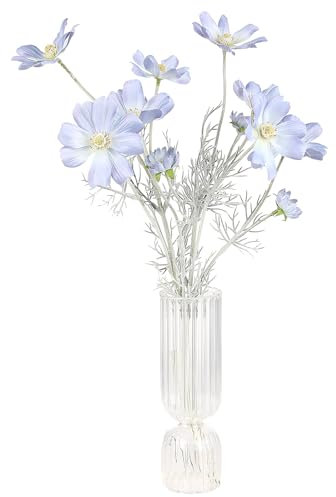 Hariendny Kunstblumen, 2 Stück Hellblau Blumen, Kosmos Pflanzen, Künstliche Blumen für Drinnen und Draußen, Stoffblumen Dekoration und Kunsthandwerk für Hochzeit, Bankett, Blumenparty, Zuhause
