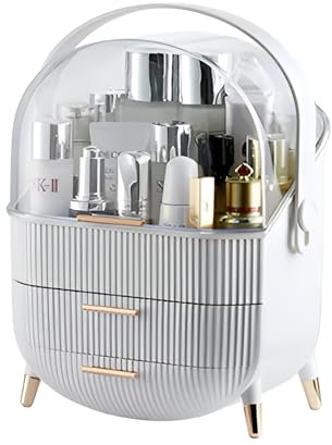 Organizer Trucchi Antipolvere Bianco Organizzatore di Trucco con Manico Espositore di Cosmetici con Coperchio Make Up Skincare Organizer Grande Capacità per Vanità da Appoggio Camera da letto Bagno