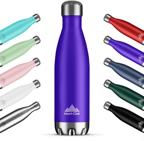 Mont-Clair H2O Stainless Steel Water Bottle, Vacuum Insulated - BPA Free, 12h Hot & 24h Cold Drinks, Metal Water Bottle 500ML Leakproof, Ideal for Adult, Kids, Running - Purple