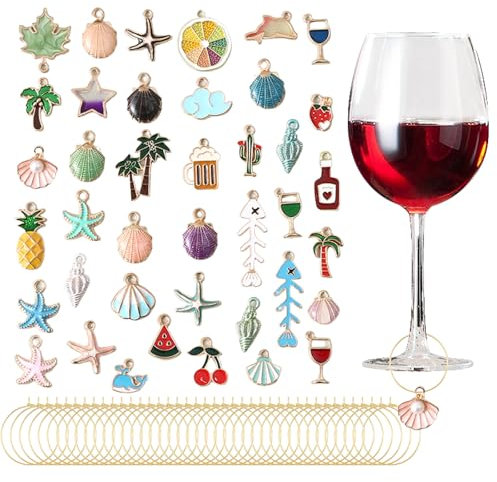 APKOL 40 Pezzi Segnabicchieri Marcatori di Ciondoli per Bicchieri di Vino,Tema marino Segna Bicchieri Calici Charms,Ciondoli per Distinguere i Bicchieri da Vino per Champagne Cocktail Decorazioni