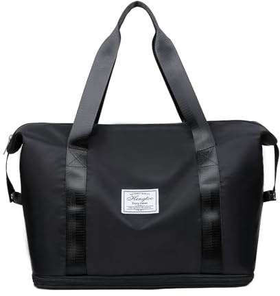 PORRASSO Borse da Viaggio da Donna Borsa Sportiva Pieghevole Grande Espandibile Borsa da Palestra Borsa da Weekend per Palestra Viaggio Nero