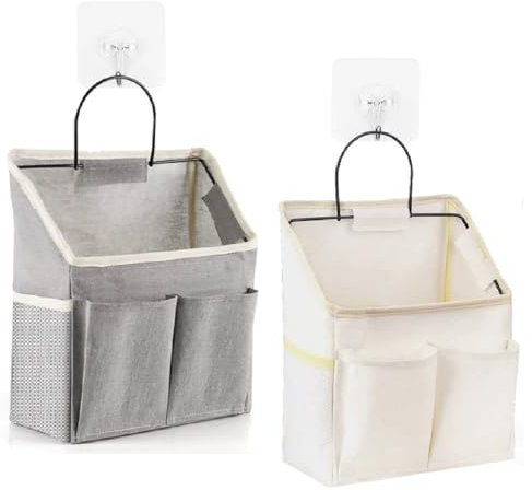 Kellegour 2 Pièces Sac de Rangement Suspendu,Sac de Rangement Mural avec Poches,Organisateur Mural Suspendu avec Crochets,Organiseur de Rangement de lit à Suspendre pour Chambre,Cuisine,Bureau