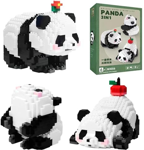 EnixwH 3 i 1 Panda Byggklosser Set 940 Stycken Mini Klemmbausteine Panda