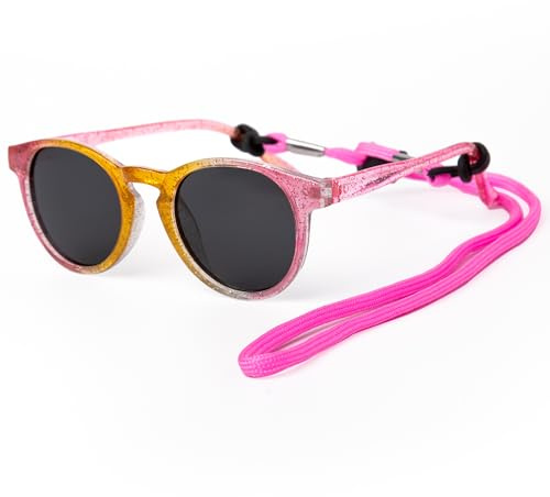 Kiddus Occhiali da Sole Bambina 4-7 Anni Polarizzati UV400 CAT3, Montatura TR90 Flessibile e Leggera, con Cordino Regolabile, Senza BPA, Protezione 100% UVA UVB, Certificati CE