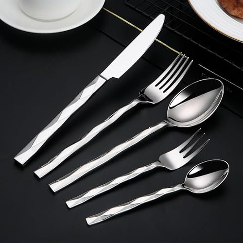 Silverbestick bestickset, rostfritt stål bestickset kniv, gaffel, sked, stekkniv, dessertsked (silver 20 stycken för 4)