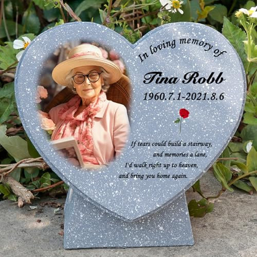 Personalisierte Gedenkstein Grabstein Steine Grabstein Herz geformte Friedhof Steine Grabsteine Benutzerdefinierte mit jeder Nachricht Symbol und Foto, Sympathie Geschenke Gedenkgeschenk für jemanden