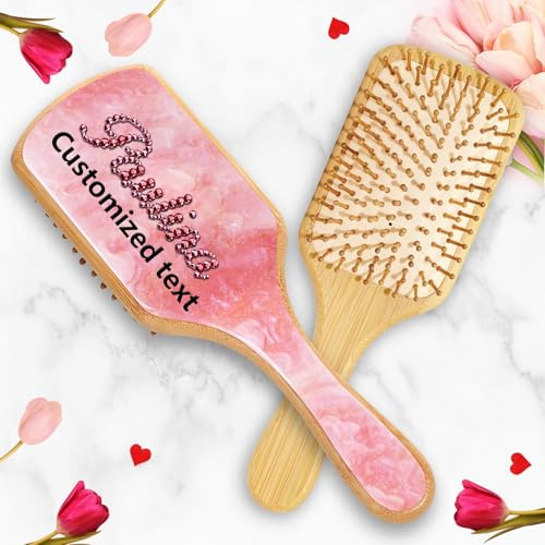 Brosse à cheveux personnalisée avec nom, brosse à cheveux antistatique en bois naturel et bambou pour masser le cuir chevelu pour toutes les coiffures