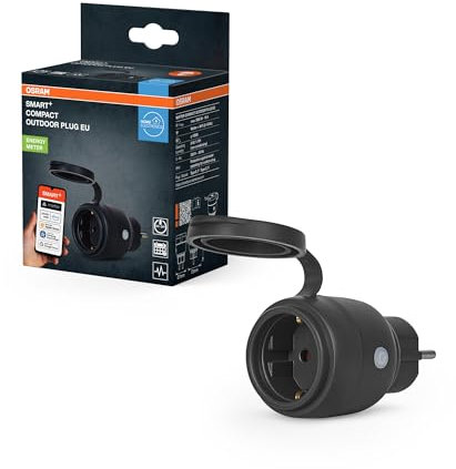 OSRAM Prise extérieure SMART+ WiFi Matter Outdoor Plug, 3680 W, 16 A, IP44, noire, pour jardin et balcon