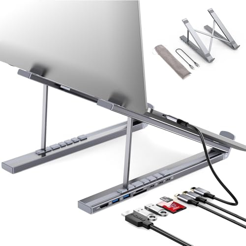 IJYHZKE Soporte para laptop con estación de acoplamiento para MacBook Pro, hub USB C 8 en 1 para Dell y HP, compatible con portátiles de 10 a 17 pulgadas con HDMI 4K, PD de 100 W, entrada PO
