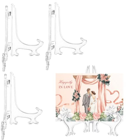 Quilax 4 supporti per piatti piccoli, in acrilico, multiuso, per carte, visualizzazione di piatti da collezione, DVD, cornici per foto (10 x 9 cm)
