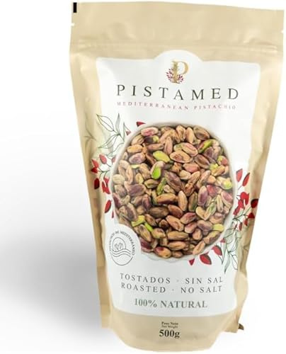 PISTAMED - Pistacchi sgusciati - Senza sale - Tostati artigianalmente - Senza additivi e senza glutine - Ricchi di fibre - Adatti a diete vegetariane e vegane - 10 bust (500g, Senza guscio)